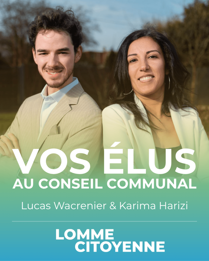 Photo du post face des élus Lomme citoyenne : Lucas Wacrenier et Karima Harizi au conseil communal