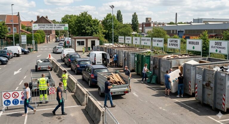 Projet de déchetterie à Lomme près d’un quartier résidentiel suscitant des questions sur l’impact environnemental et la circulation.