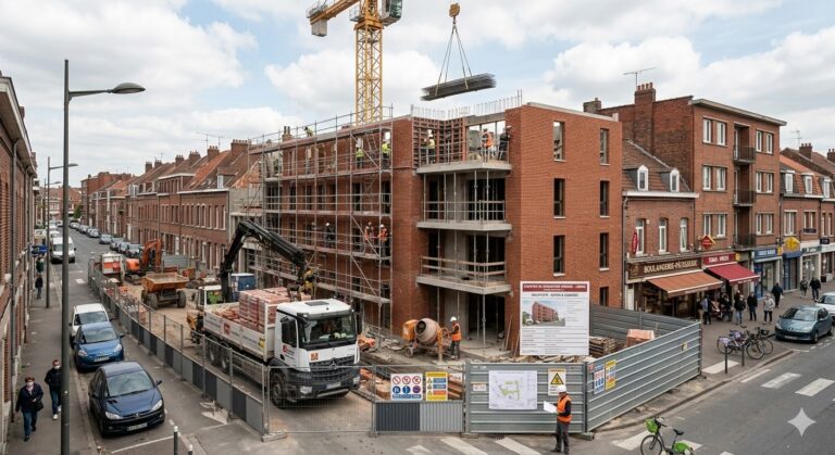 Construction de nouveaux logements dans un quartier de Lomme